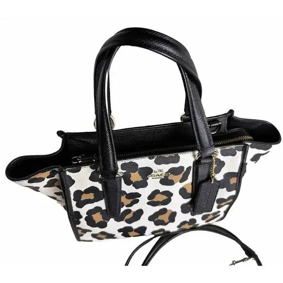 Coach MINI CROSBY CARRYALL IN OCELOT PRINT LEATHER, Black, White, Tan, 41-13 - Picture 6 of 15